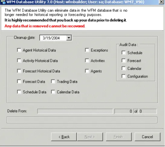 Figure 1: WFM Database Utility Cleanup Window