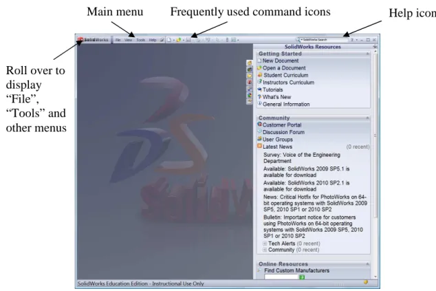 Figure 1: general user interface of SolidWorks. 