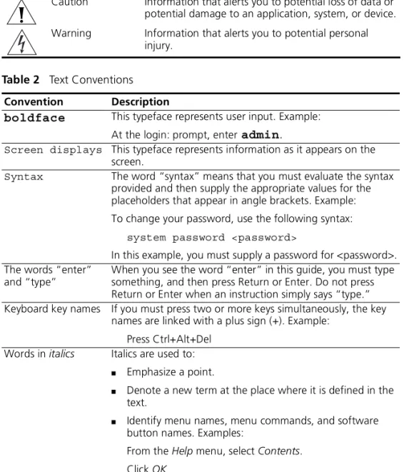 Table 2   Text Conventions