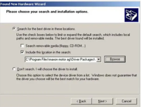 Figure 4-20  Windows XP – “Found New Hardware Wizard” Browser