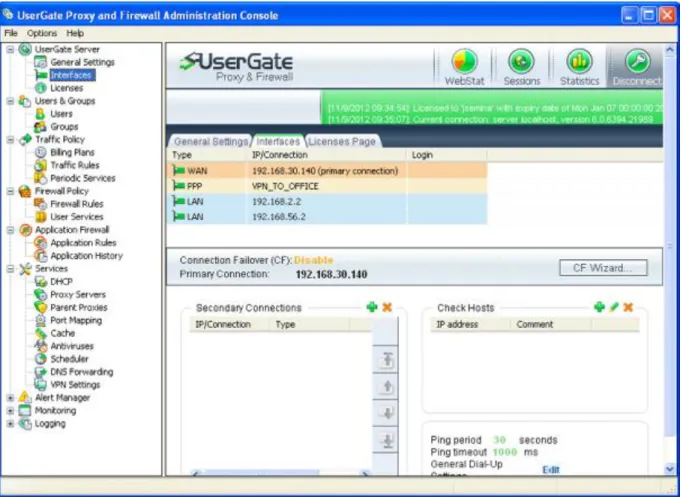 Figure 1. Server interface settings 