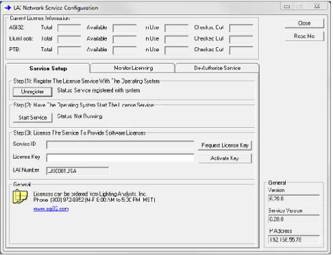 Figure 2 – LAI Network Service  Configuration software after Step 1,  service is registered 