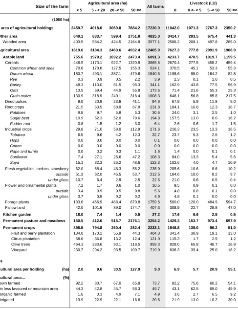 Table 3 – Land use by size of the farms