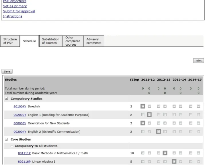 Figure 5. Scheduling your studies in PSP.