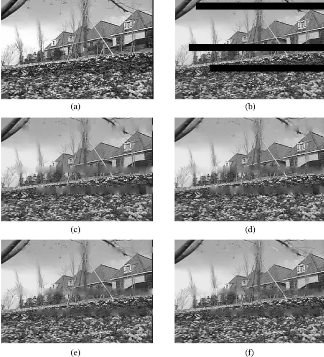 Fig. 7. Spatial error concealment of frame 60 of the sequence F LOWER G ARDEN at the packet loss rate 10 