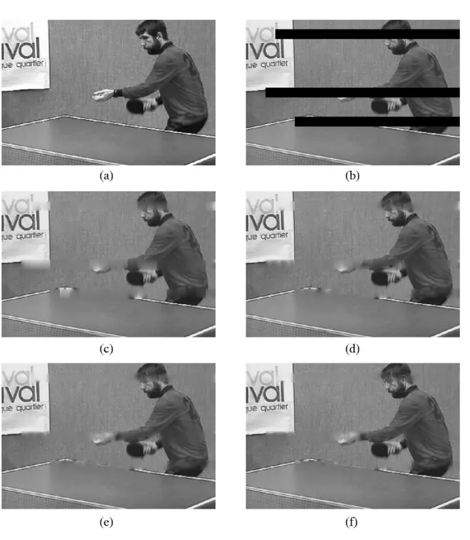 Fig. 8. Spatial error concealment of frame 60 of the sequence T ABLE T ENNIS at the packet loss rate 10 