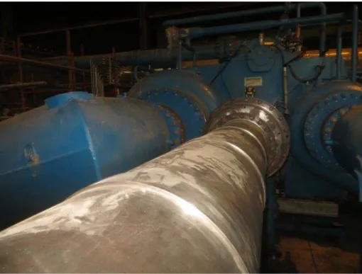 Figure	 4.	 Setup	 of	 the	 laser	 equipment	 view	 from	 the	 motor	 end	 looking	 towards	 the	 compressor.	