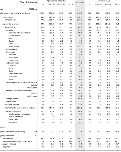 Table 3 – Land use by size of the farms