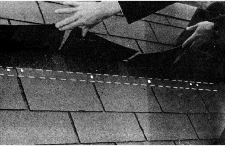 Figure 28.  Proper method of nailing asphalt shingles.