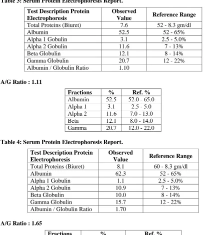 Table 3: Serum Protein Electrophoresis Report. 