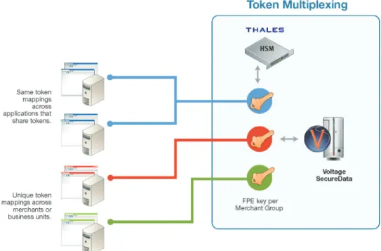 Figure 3: Voltage Token Multiplexing simplifies token independence between merchants, applications, and line of  business, avoiding the hassle using multiple databases