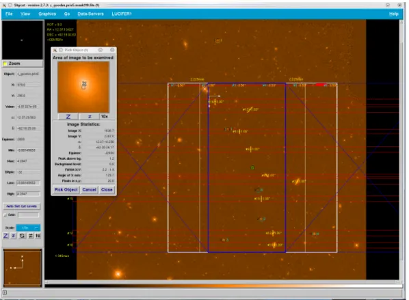 Figure 3.2: Screen shot of the slit generation process using Center Slit. The mask has been shifted, but not rotated relative to the image.