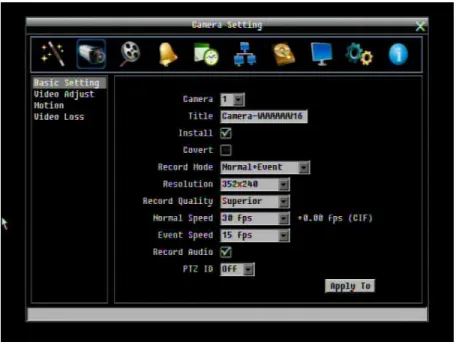 Figure  4-2  is  a  screenshot of  the  CAMERA  SETTING  MENU.  This  menu  is  used  to  configure  individual  camera settings