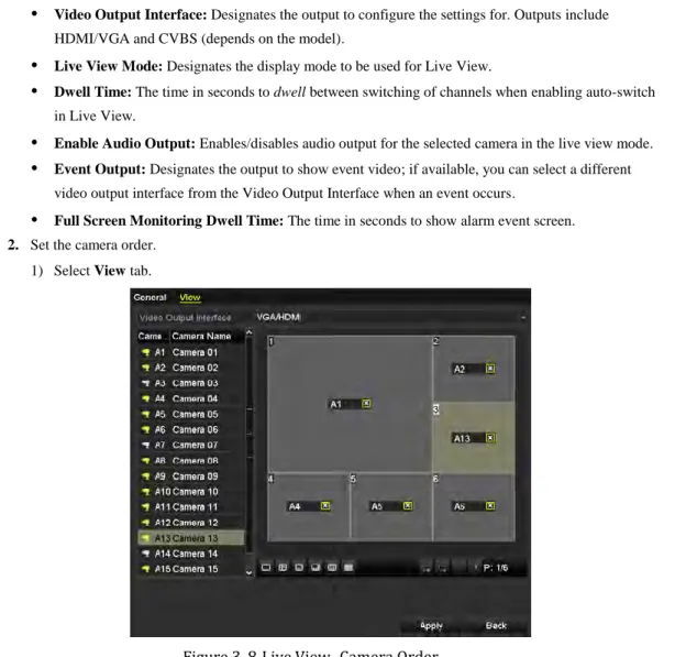 Figure 3. 8 Live View- Camera Order