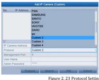 Figure	2.	23 Protocol	Setting	 5.  Choose the protocols you just added to validate the connection of the network camera