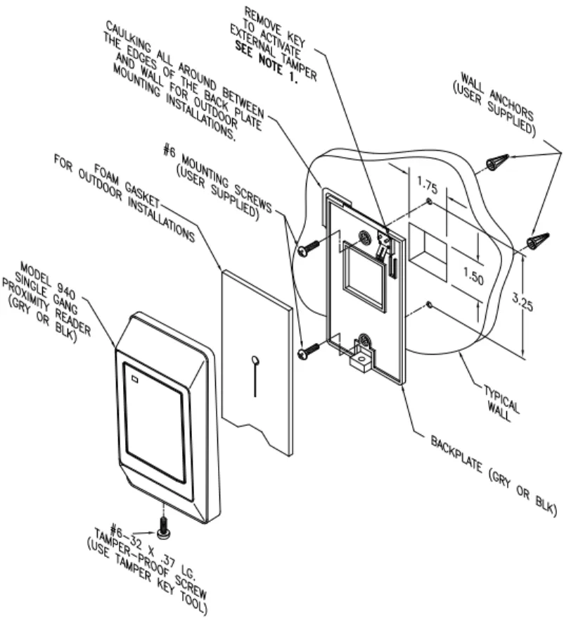 Figure 4. Model 940 reader - Direct wall mounting