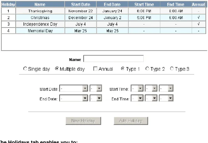 Figure 2-9:   Configuration > Time Management > Holidays Tab