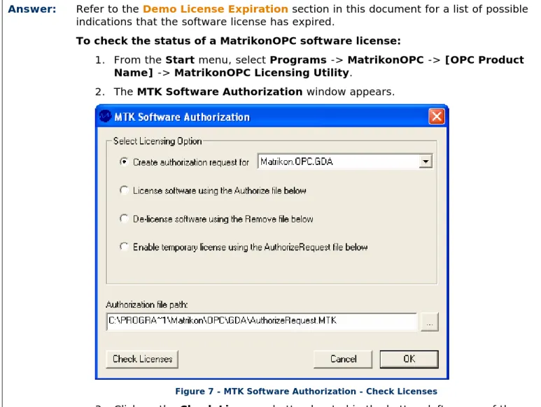 Figure 7 - MTK Software Authorization - Check Licenses 