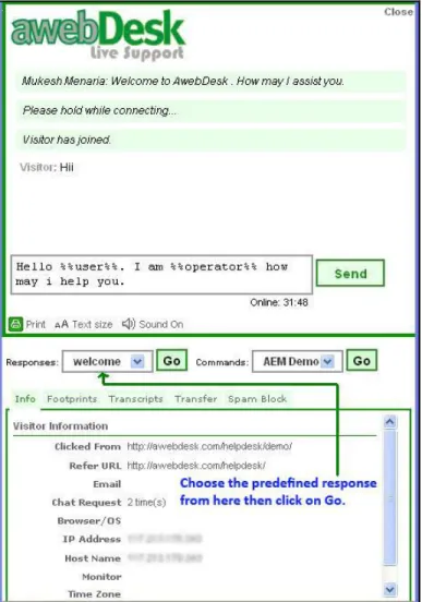 Fig 11-a: Using Canned Response- Operator Chat Window 