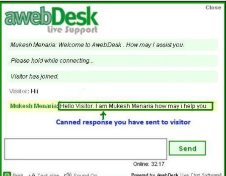 Fig 11-b: Canned response- Visitor Chat Window 