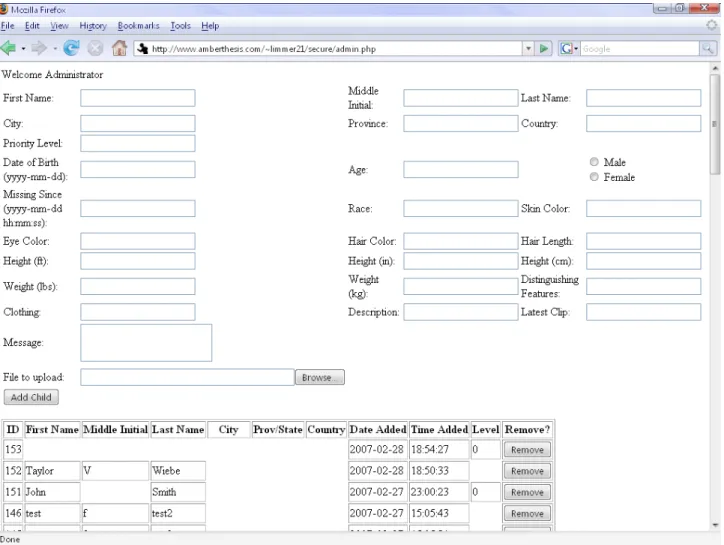 Figure 3.3. Inputting child information into the database for admin.php.