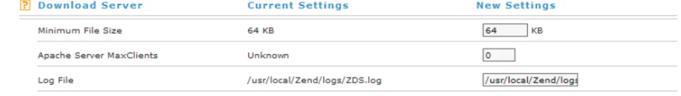 Figure 21:  Zend Download Server Settings  The settings screen contains three general ZDS configuration settings: 