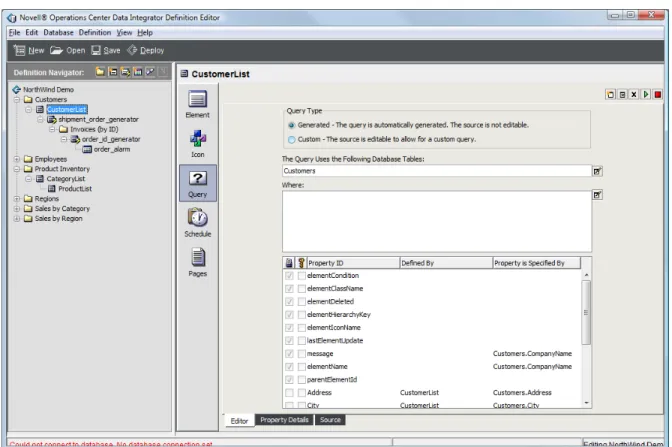 Figure A-5   Definition Editor: Database elements are displayed in the Definition Navigator pane.