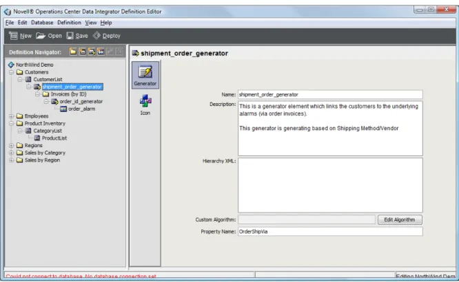 Figure A-6   Definition Editor: Operations Center elements can be generated from database table columns.