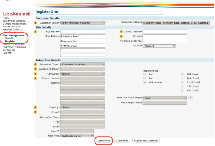 Figure 4 Site Registration