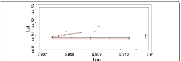 Fig. 9 Subregions that fail to satisfy the climbing angle constraint and are thus split between conventional drones (in blue) and a quadcopter (in red)