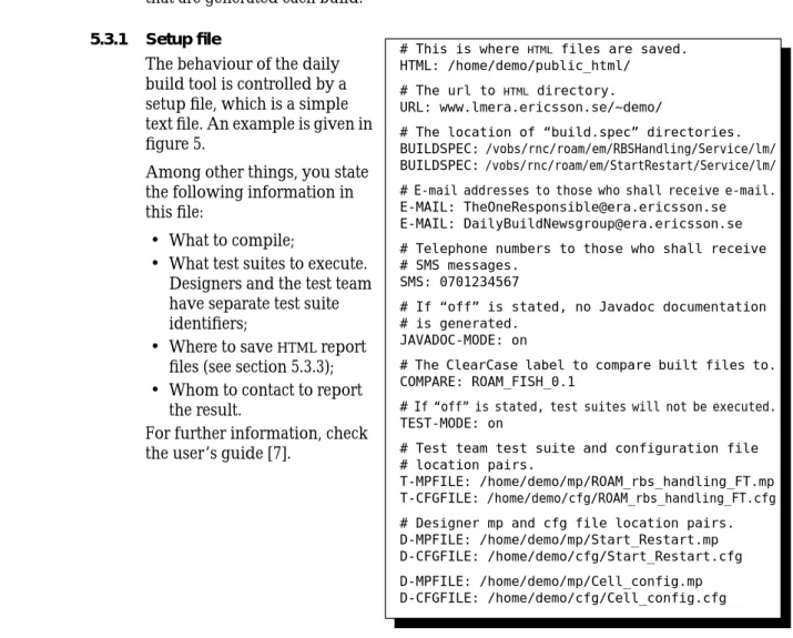 Figure 5. An example of a setup file. Some tags are not included. To make the script work, the tags HTML ,