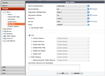 Fig 2: FortiOS GUI – IPv6 Firewall Policy with UTM  features   