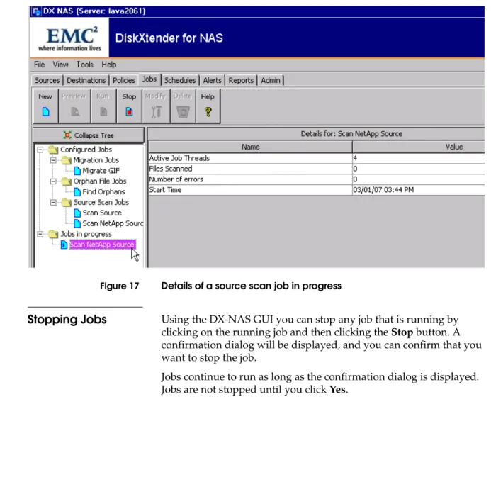 Figure 17 Details of a source scan job in progress