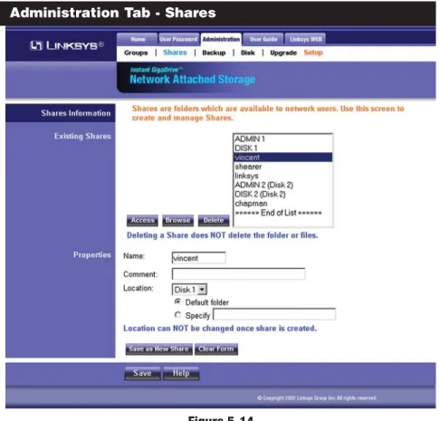 Figure 5-14Administration Tab - Shares