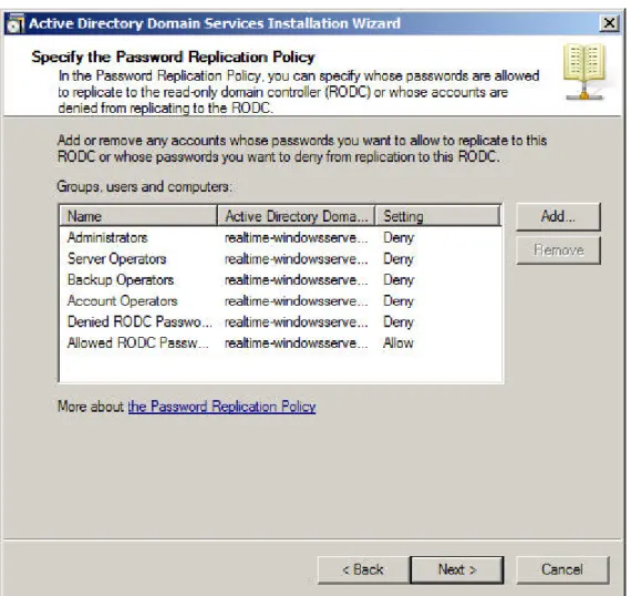 Figure 3: The DCPROMO process includes the initial creation of password replication policy