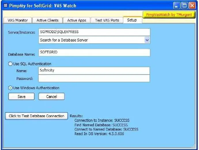 Figure 1 - Example of PimpVasWatch Setup Tab 