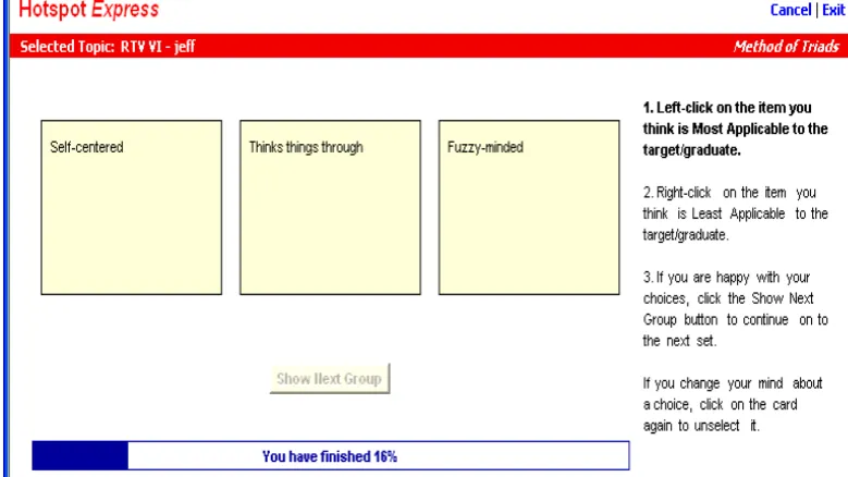 Figure 5.  Screen shot example of trilemma format. The manager is electronically presented with three descriptions