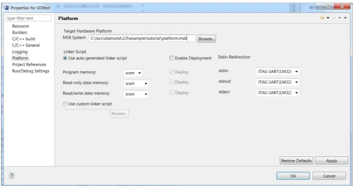 Figure 14 shows the platform settings that are accessible in the Platform tab  of the Properties dialog box