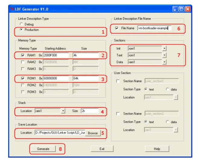 Figure 7 shows the LDF Generator with options selected for the bootloader example.