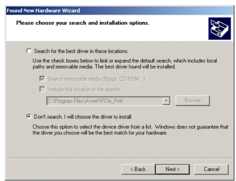 Figure 8 – Hardware Wizard Search and Installation Dialog
