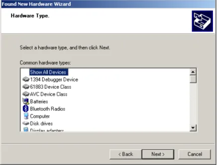 Figure 9 – Hardware Wizard Type Dialog