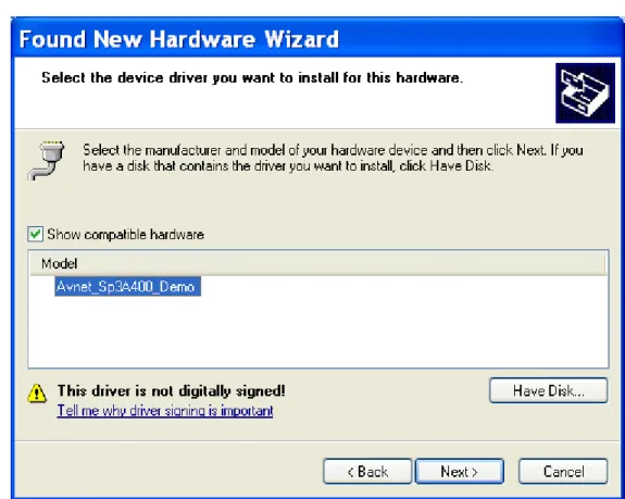 Figure 14 – Hardware Wizard Device Driver Select Dialog