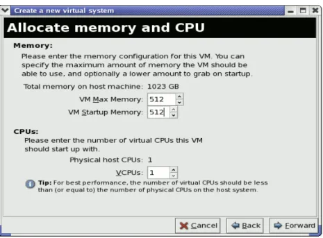 Figure 7: Allocation of Memory and Number of Virtual CPUs to a Virtual Machine 