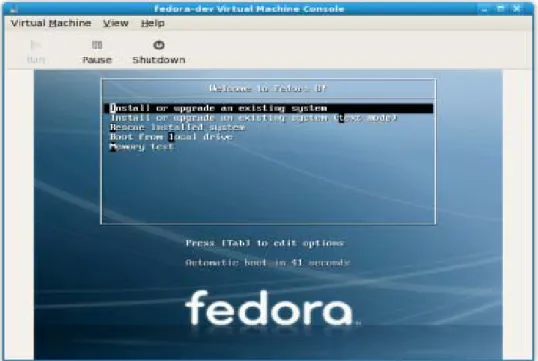 Figure 8: Installation of Fedora 8 in the Virtual Machine 