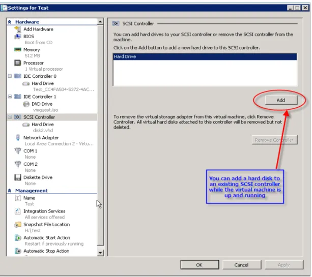 Figure 2. Using SCVMM to add a CLARiiON LUN to a virtual machine (guest operating  system) while a virtual machine is powered on 