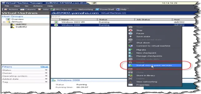 Figure 3. Installing virtual guest services on a virtual machine using SCVMM 