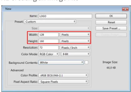 Figure 7: New image (example with values for HA57 and HA57 SDK) On your computer, start Photoshop.