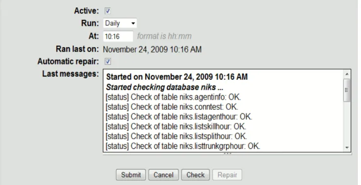 Figure 29: Database check/repair options 2. Choose the frequency and time to run the check