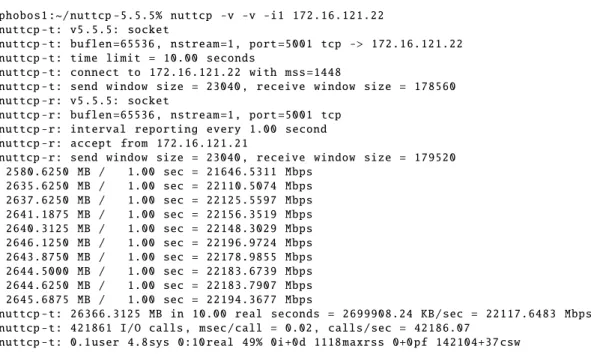 Figure 3.2: NUTTCP example output: TCP bulk transfer test