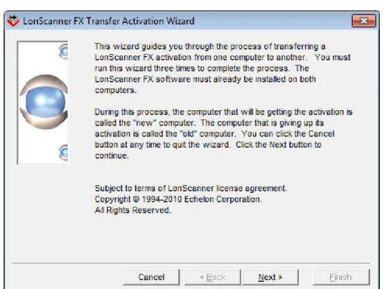 Figure 3. LonScanner Transfer Activation Wizard Main Window  3.  From the main window, you must perform all three steps: 